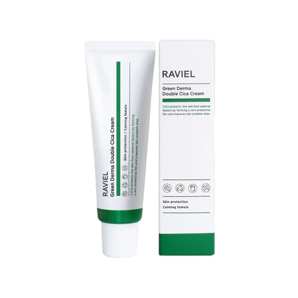 Kem làm dịu và phục hồi da mụn, da kích ứng Raviel Green Derma Double Cica Cream 50ml