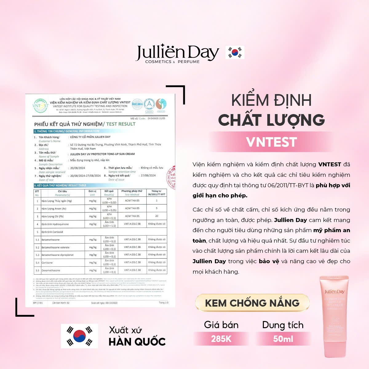 Giảm ngay 32% khi mua kem chống nắng đa năng dưỡng trắng nâng tông Jullien Day (50ml)