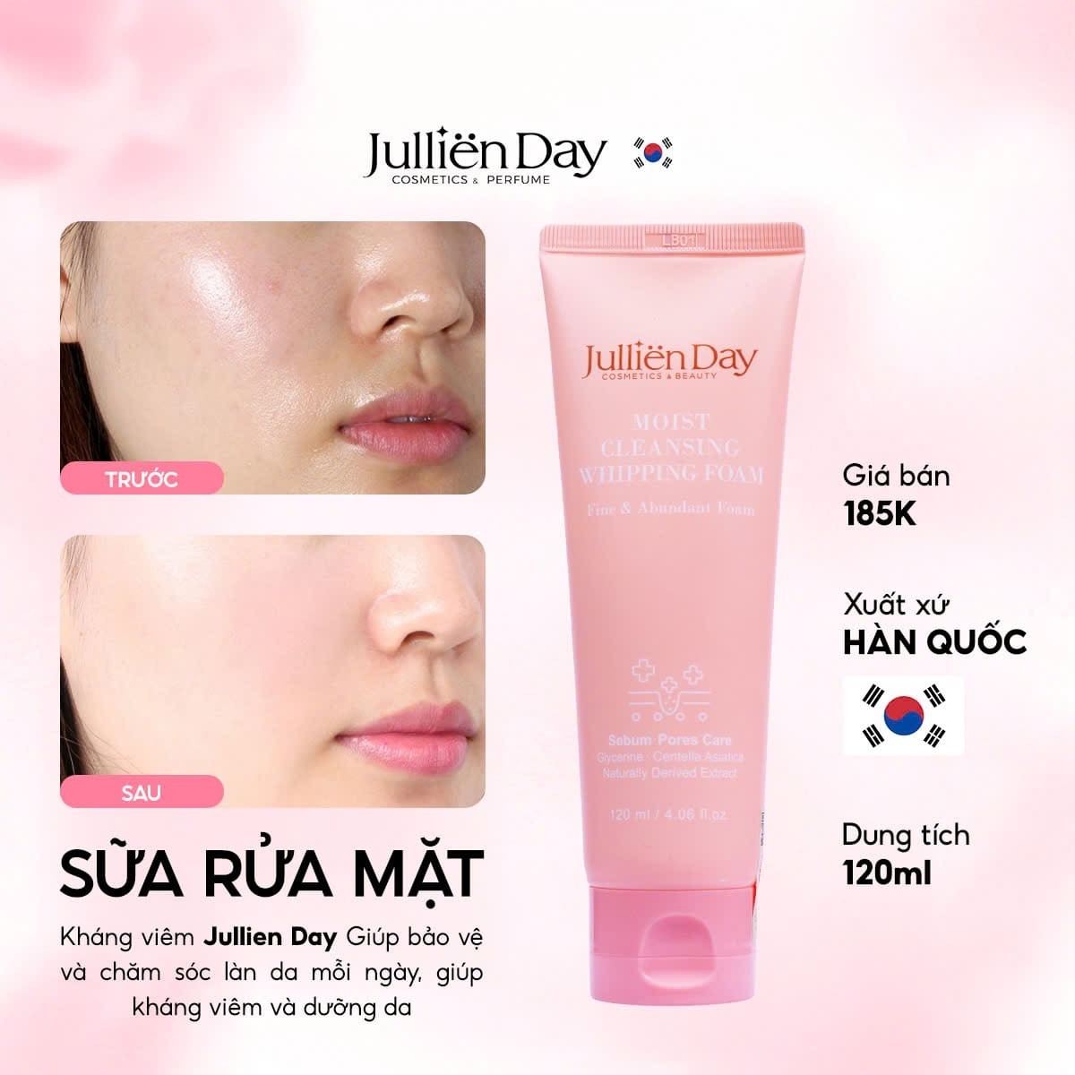 Giảm ngay 32% khi mua sữa rửa mặt kháng viêm dưỡng ẩm da Jullien Day (120ml)