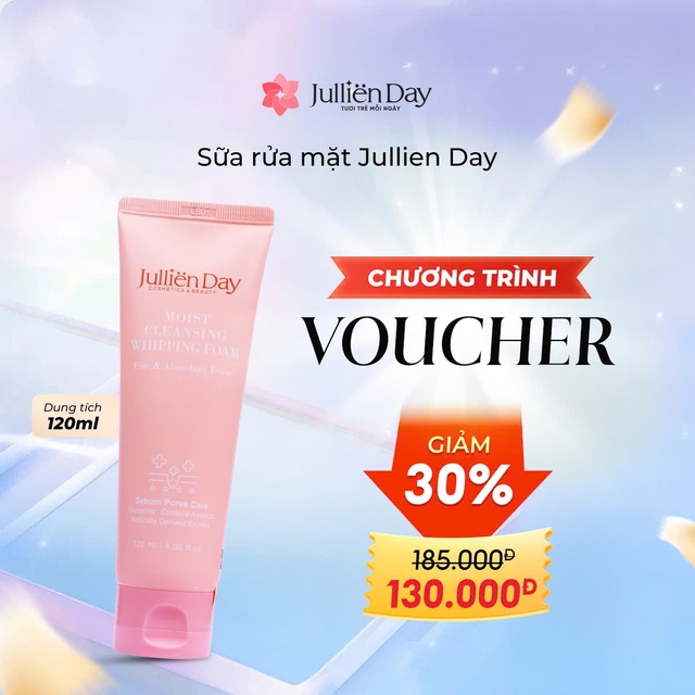 Giảm ngay 32% khi mua sữa rửa mặt kháng viêm dưỡng ẩm da Jullien Day (120ml)