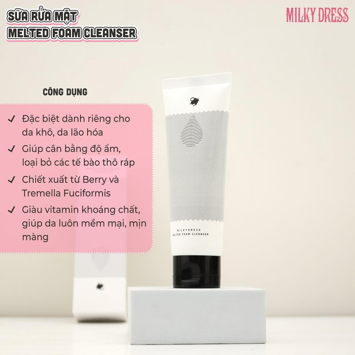 Sữa Rửa Mặt Dưỡng Ẩm Cho Da Khô Milky Dress Melted Foam Cleanser 120ml