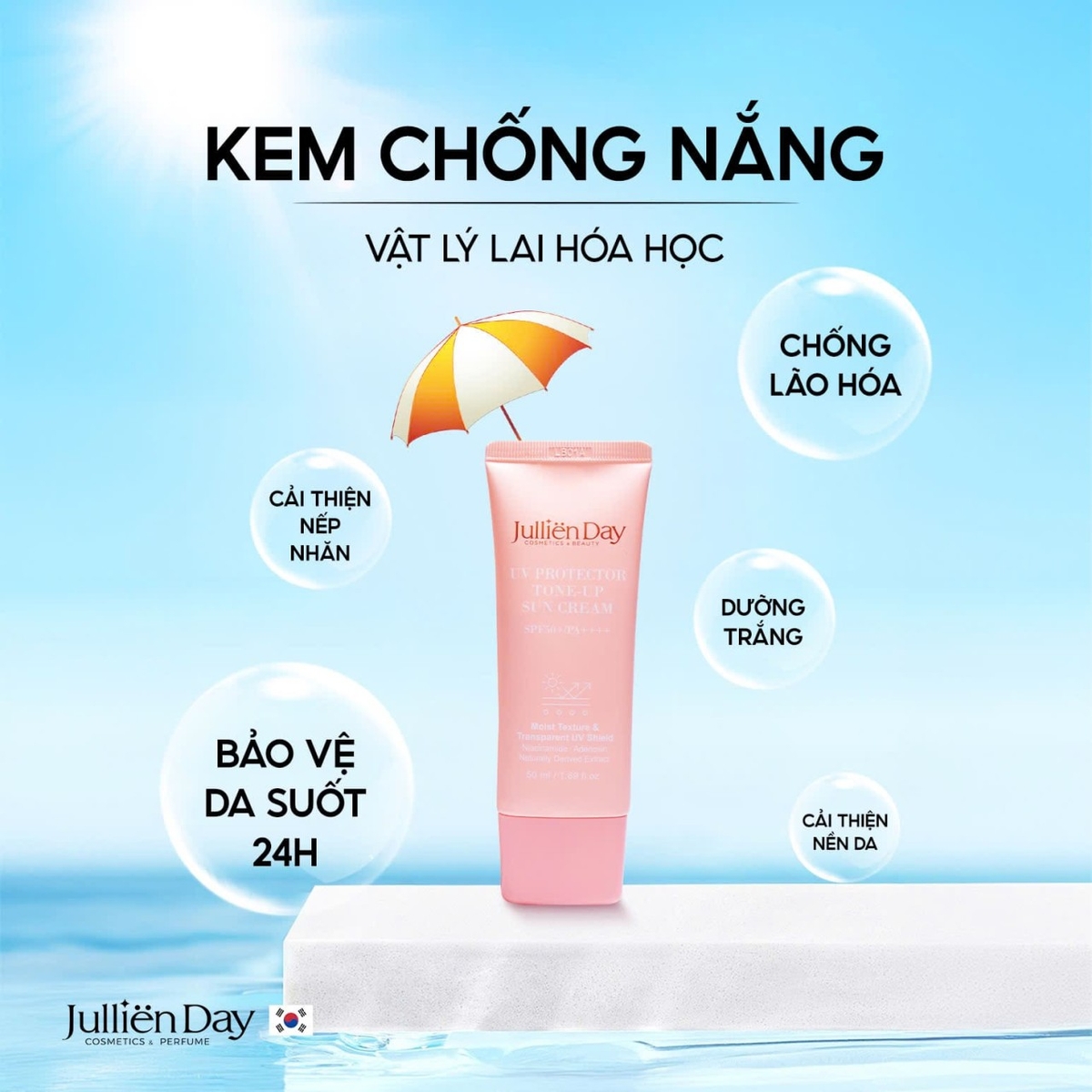 Giảm ngay 32% khi mua kem chống nắng đa năng dưỡng trắng nâng tông Jullien Day (50ml)