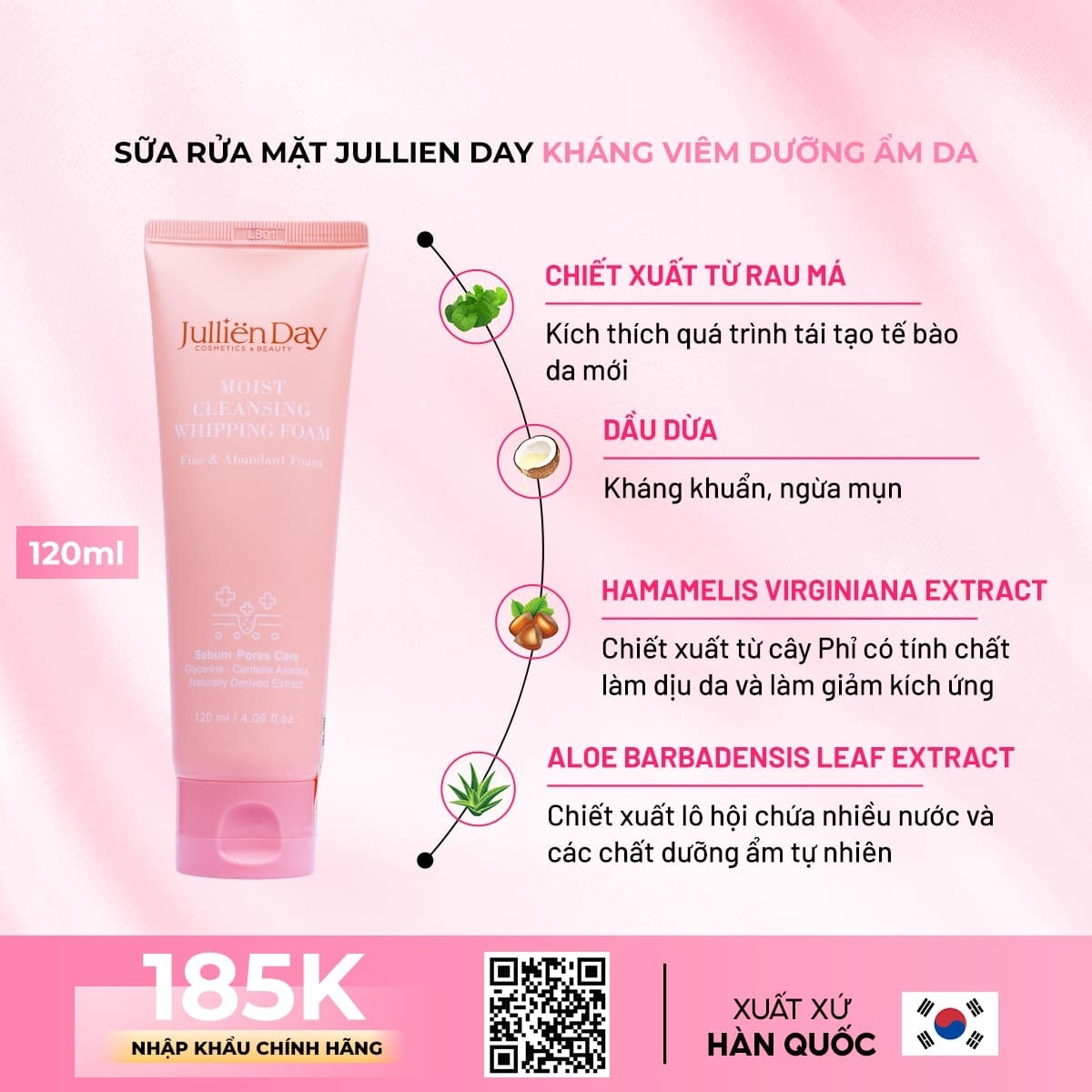 Giảm ngay 32% khi mua sữa rửa mặt kháng viêm dưỡng ẩm da Jullien Day (120ml)