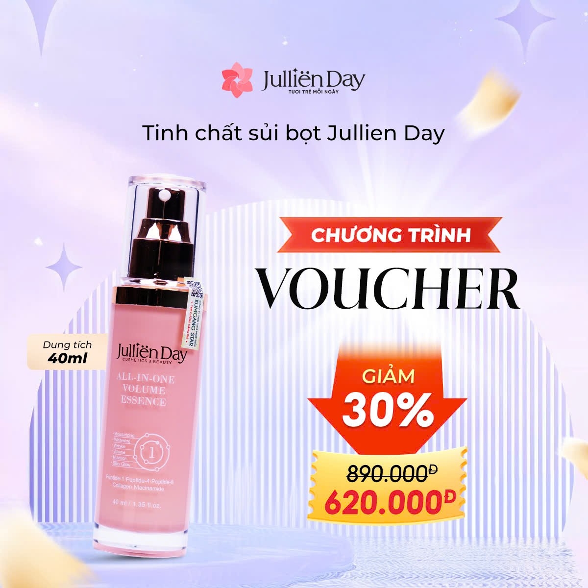 Giảm ngay 30% khi mua tinh chất tạo bọt siêu phục hồi căng bóng da Jullien Day 6 trong 1 (40ml)