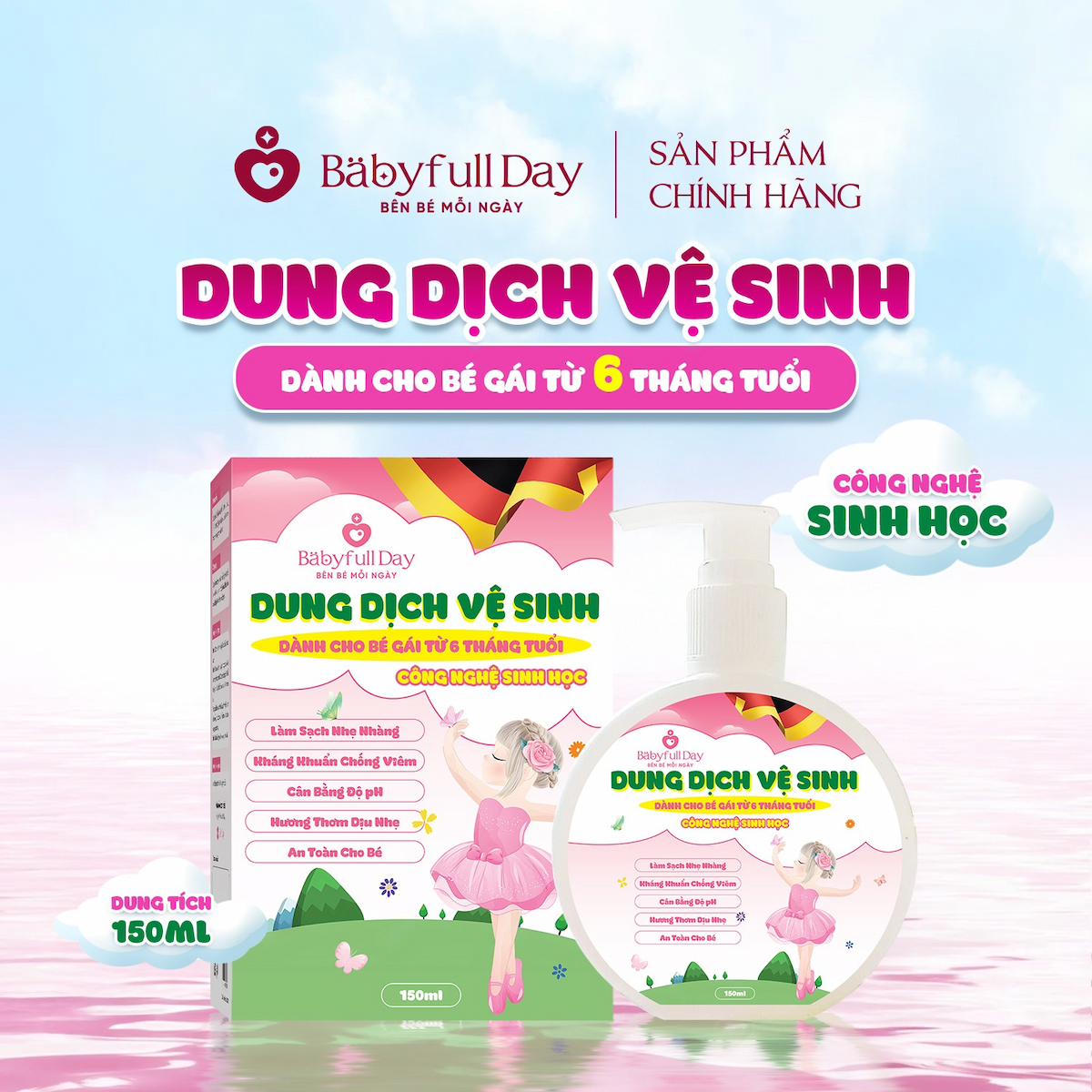 Combo bé 2 sản phẩm BE02 Xịt miệng họng Healfull Day và Dung dịch vệ sinh bé gái Babyfull Day