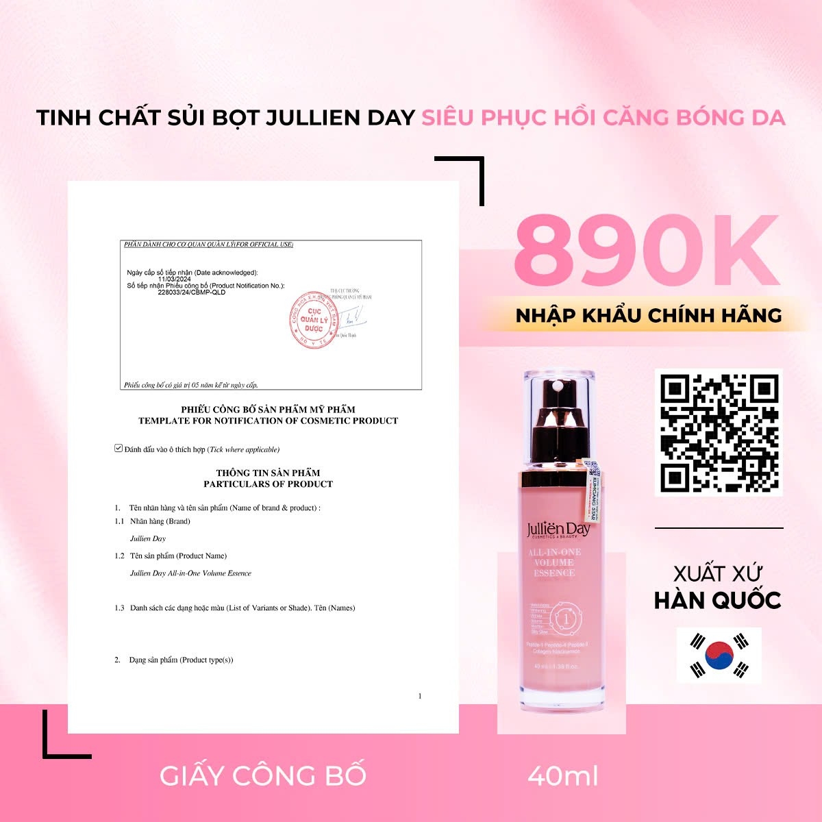 Tinh chất tạo bọt siêu phục hồi căng bóng da Jullien Day 6 trong 1 (40ml)