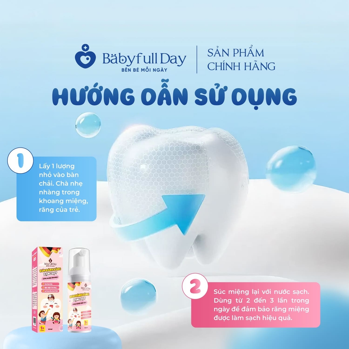 Kem đánh răng trẻ em công nghệ sinh học Babyfull Day dạng bọt