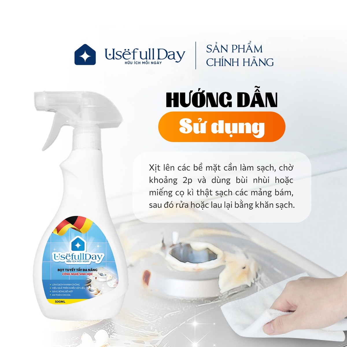 Bọt tuyết tẩy đa năng công nghệ sinh học Usefull Day 500ml