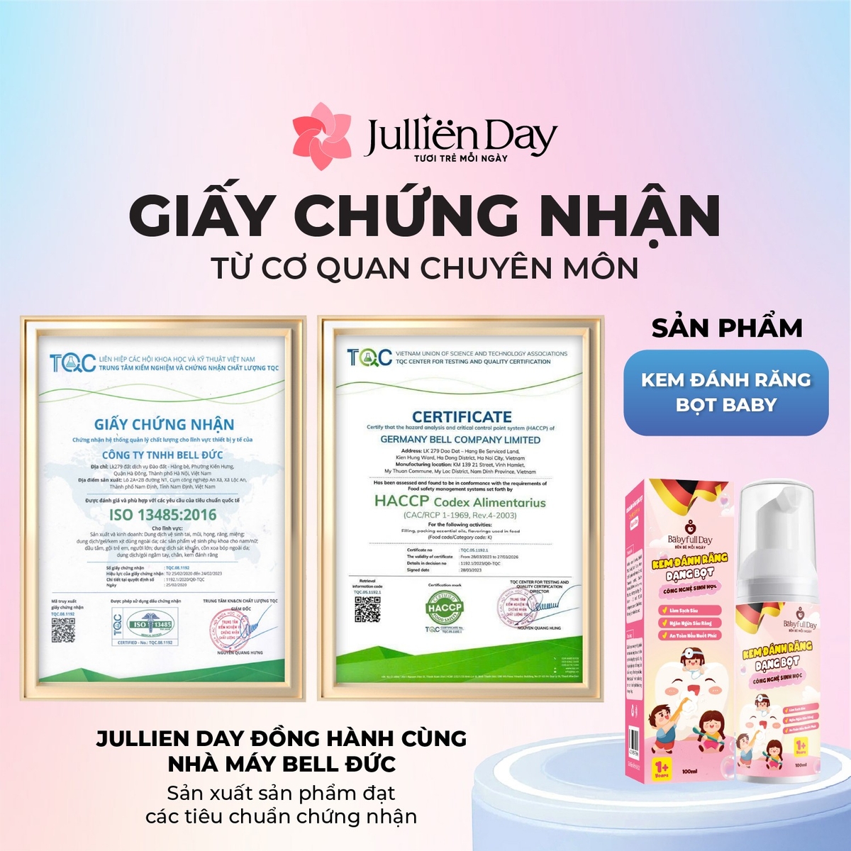 Kem đánh răng trẻ em công nghệ sinh học Babyfull Day dạng bọt