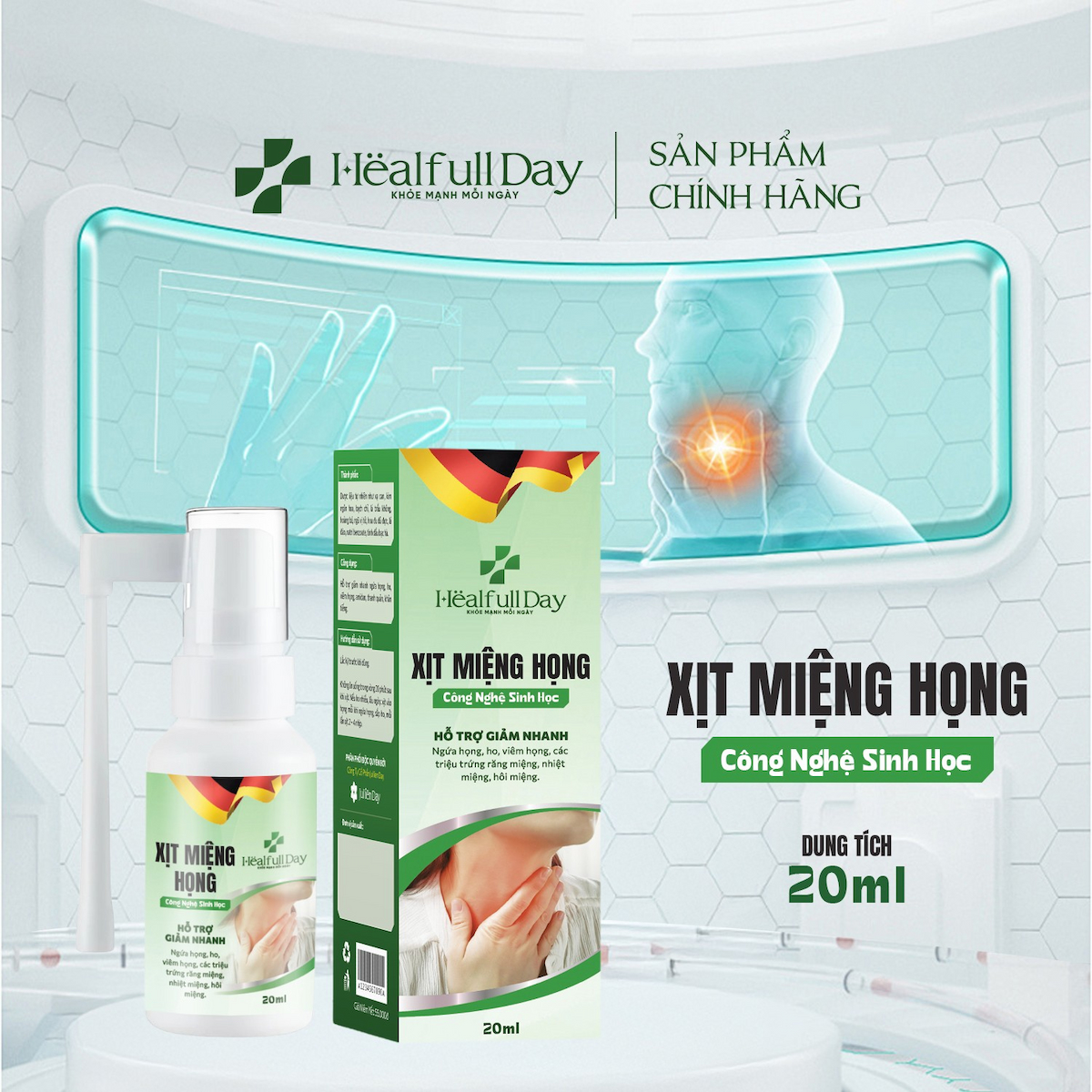 Combo bé 2 sản phẩm BE02 Xịt miệng họng Healfull Day và Dung dịch vệ sinh bé gái Babyfull Day