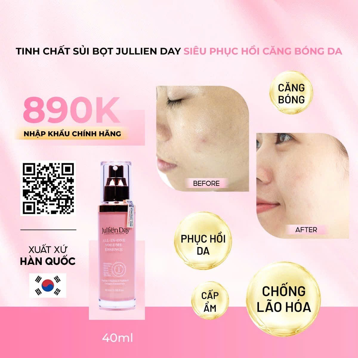 Flash sale mua 1 tặng 1: Tặng tinh chất trắng răng Jullien Day (10 ml) khi mua Tinh chất tạo bọt siêu phục hồi căng bóng da Jullien Day