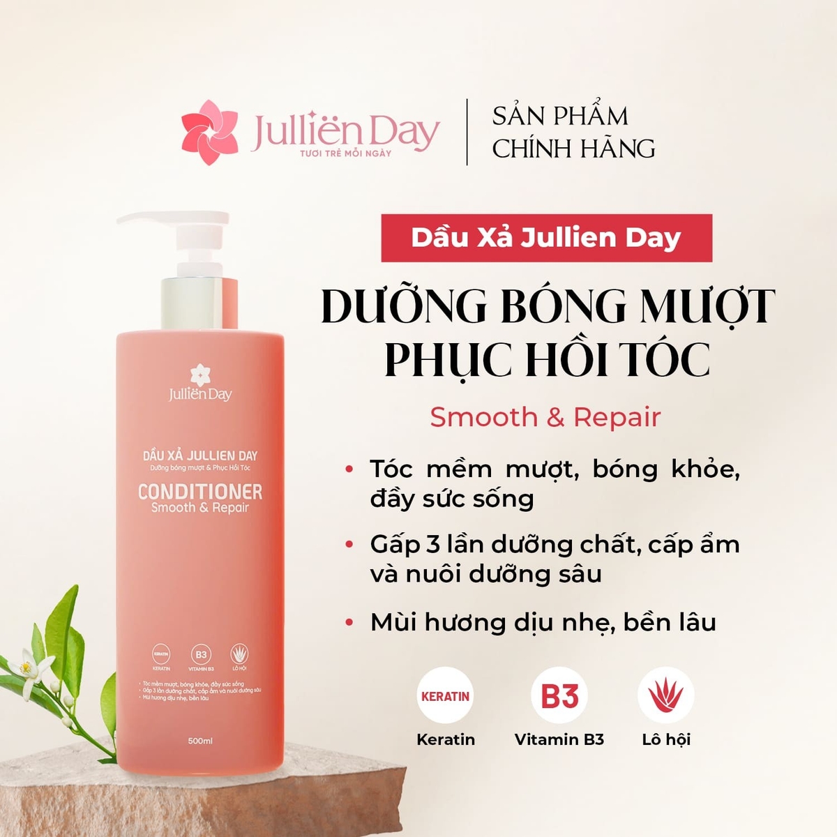 Dầu xả dưỡng bóng mượt và phục hồi tóc Jullien Day Conditioner smooth & Repair 500ml
