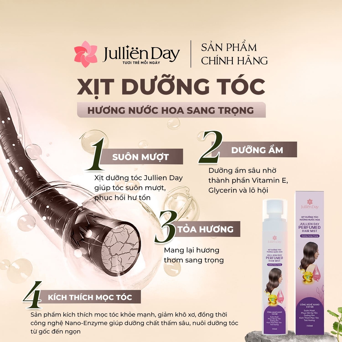 Flash sale: Tặng Dung dịch vệ sinh phụ nữ dạng bọt 150ml khi mua Xịt dưỡng tóc hương nước hoa sang trọng 150ml