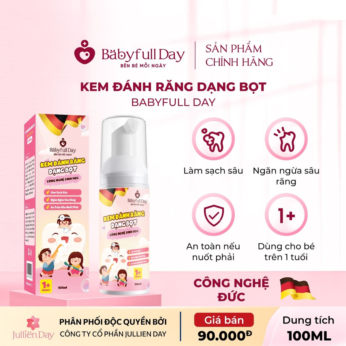 Kem đánh răng trẻ em công nghệ sinh học Babyfull Day dạng bọt