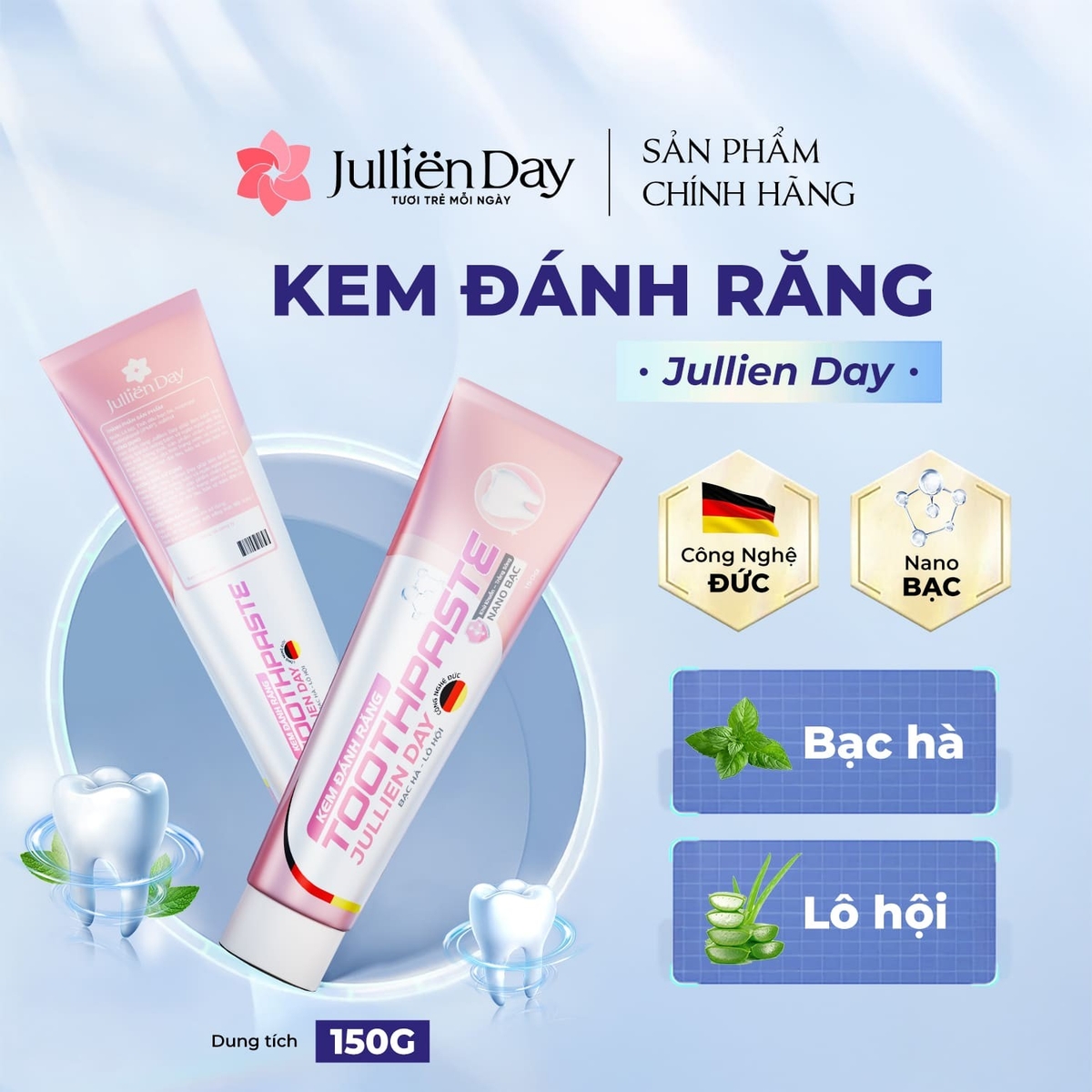 Kem đánh răng cao cấp nano bạc Jullien Day 150g