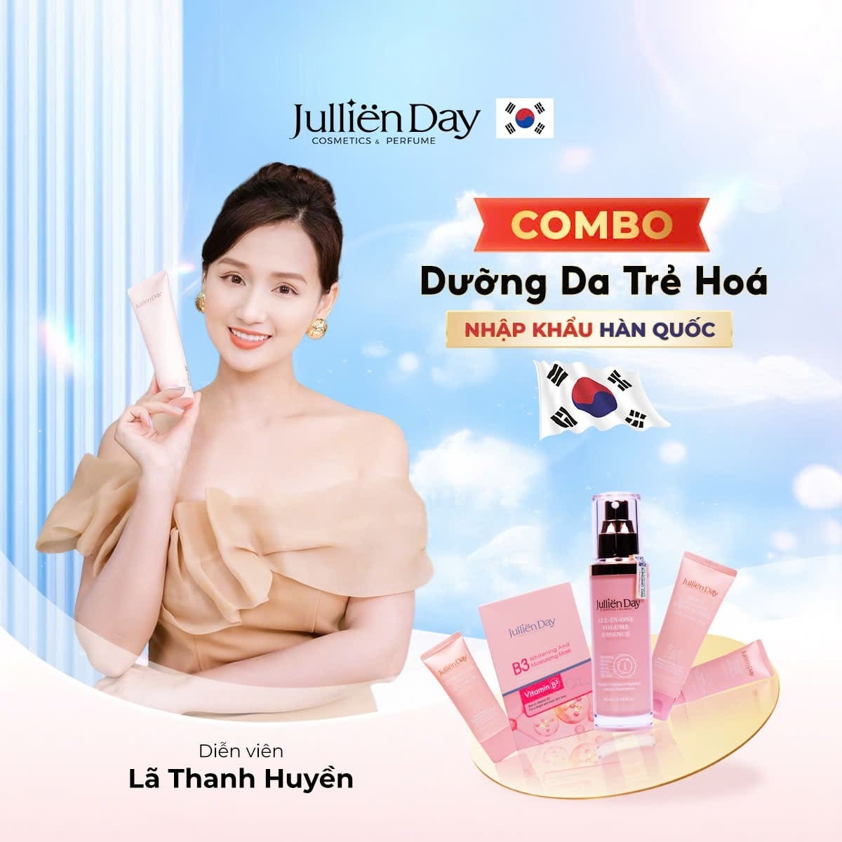 Bộ 5 sản phẩm Jullien Day chăm sóc da toàn diện, dưỡng trắng phục hồi chuẩn Hàn
