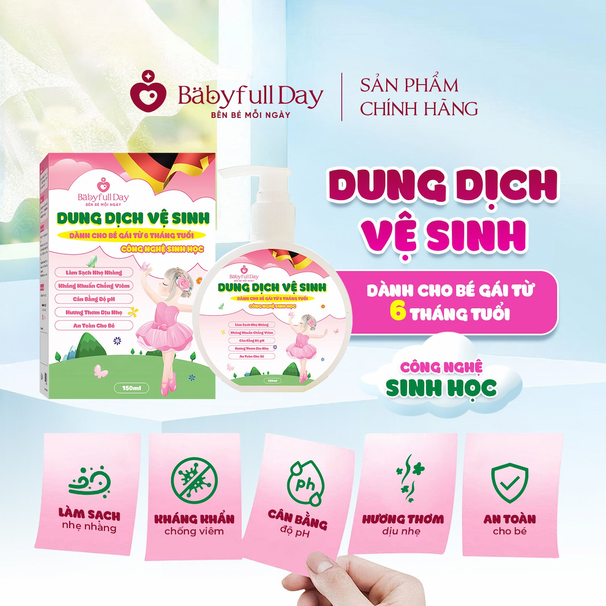 Combo bé 2 sản phẩm BE02 Xịt miệng họng Healfull Day và Dung dịch vệ sinh bé gái Babyfull Day