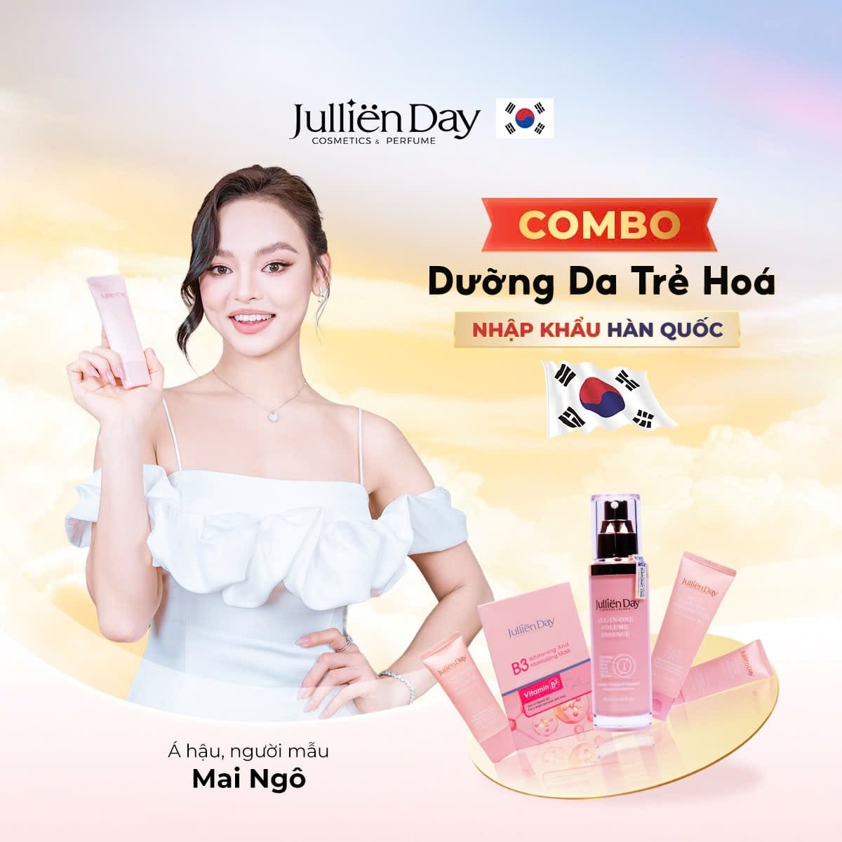 Bộ 5 sản phẩm Jullien Day chăm sóc da toàn diện, dưỡng trắng phục hồi chuẩn Hàn