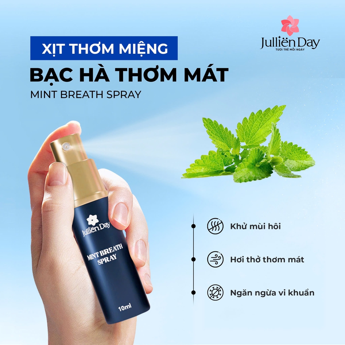 Xịt thơm miệng Jullien Day Mint Breath Spray -  Vị Bạc Hà 10ml