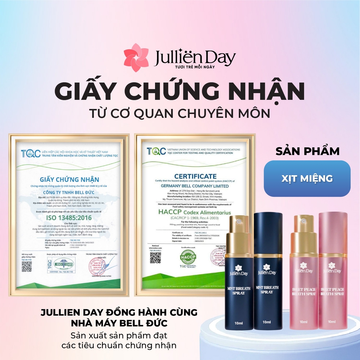 Xịt thơm miệng Jullien Day Mint Breath Spray - Vị đào 10ml