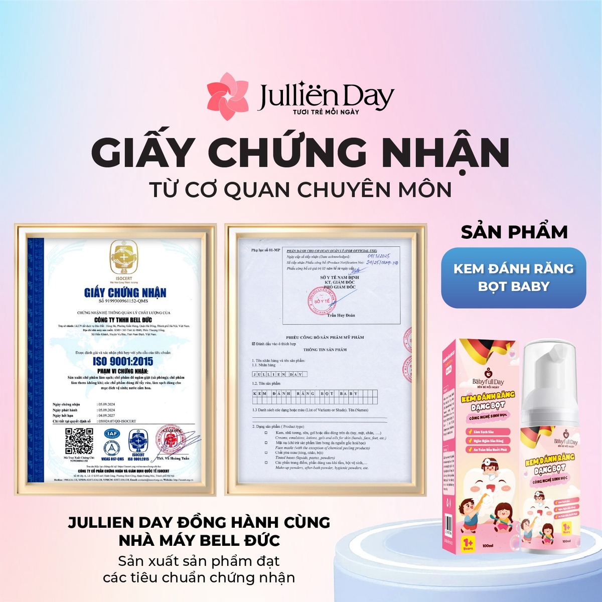 Kem đánh răng trẻ em công nghệ sinh học Babyfull Day dạng bọt