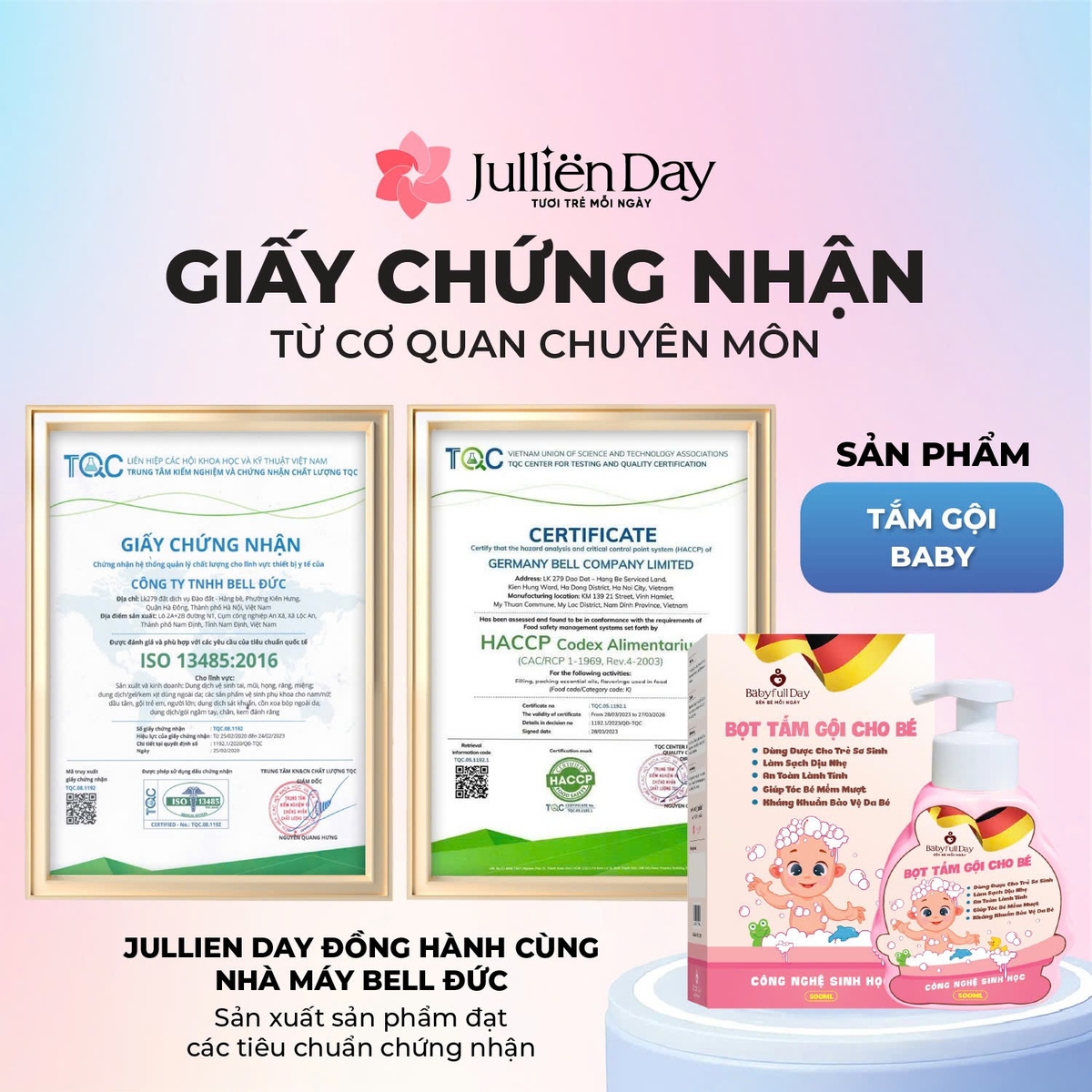 Bọt tắm gội cho bé công nghệ sinh học Babyfull Day 500ml