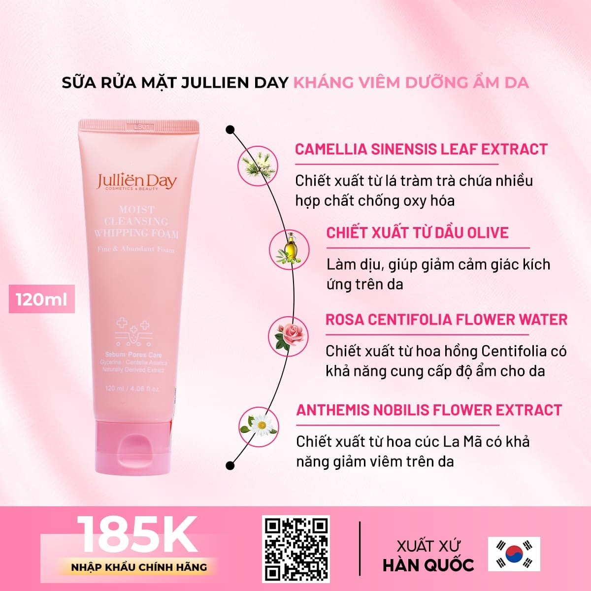 Sữa rửa mặt kháng viêm dưỡng ẩm da Jullien Day (120ml)