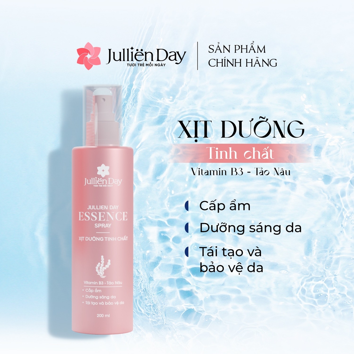 Xịt dưỡng tinh chất phục hồi căng bóng Vitamin B3, tảo nâu Jullien Day