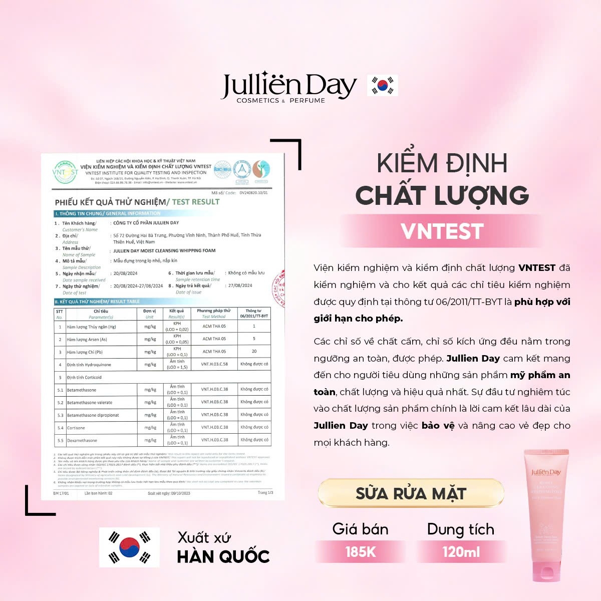 Sữa rửa mặt kháng viêm dưỡng ẩm da Jullien Day (120ml)