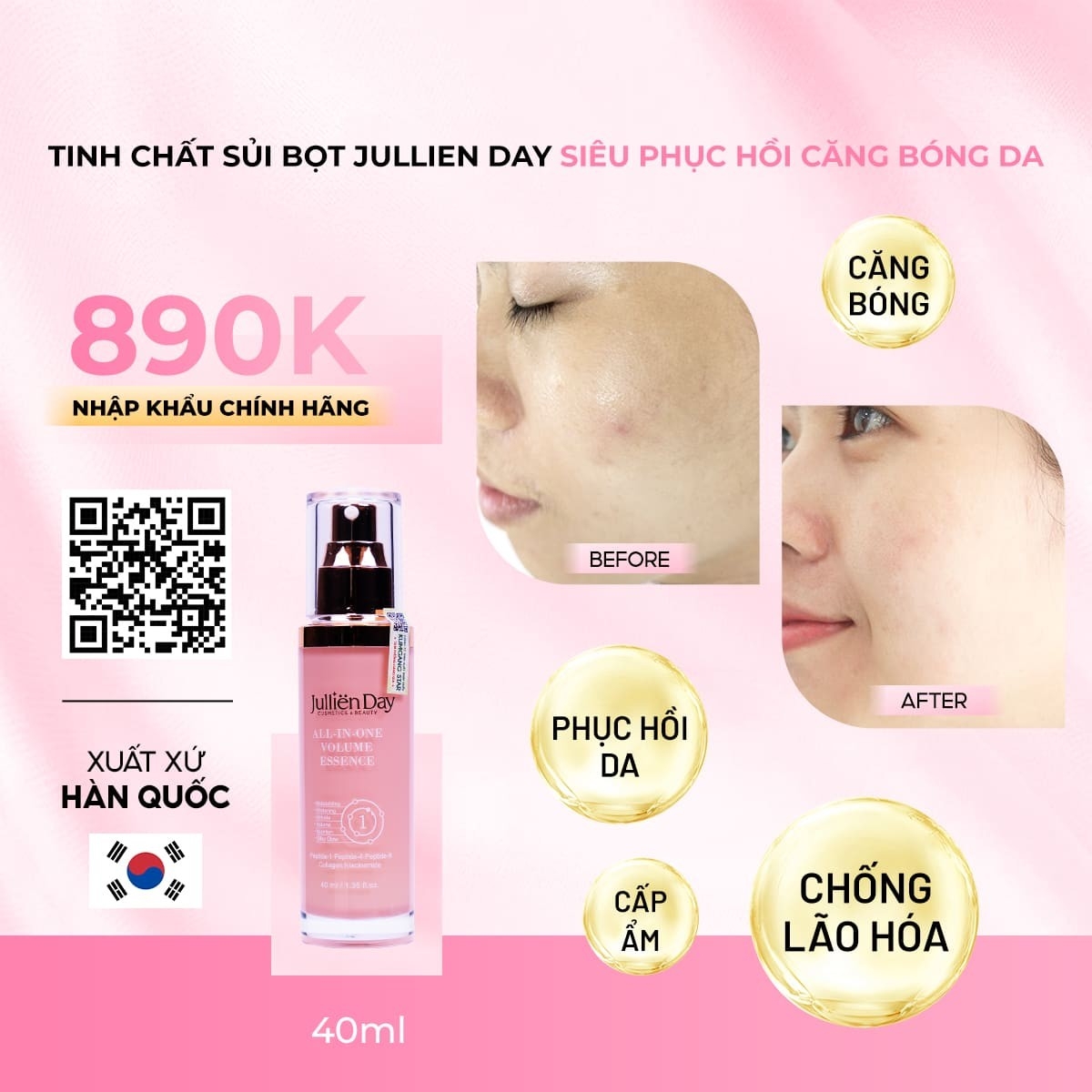 Tinh chất tạo bọt siêu phục hồi căng bóng da Jullien Day 6 trong 1 (40ml)