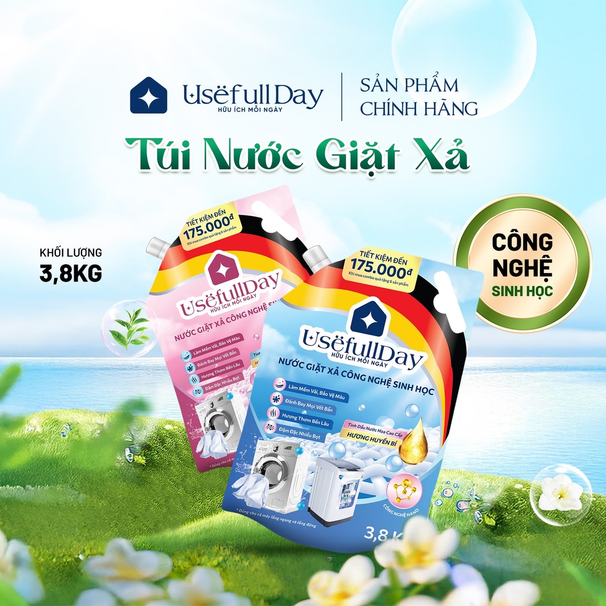 Nước giặt xả công nghệ sinh học Usefull Day hương sang trọng 3,8 kg