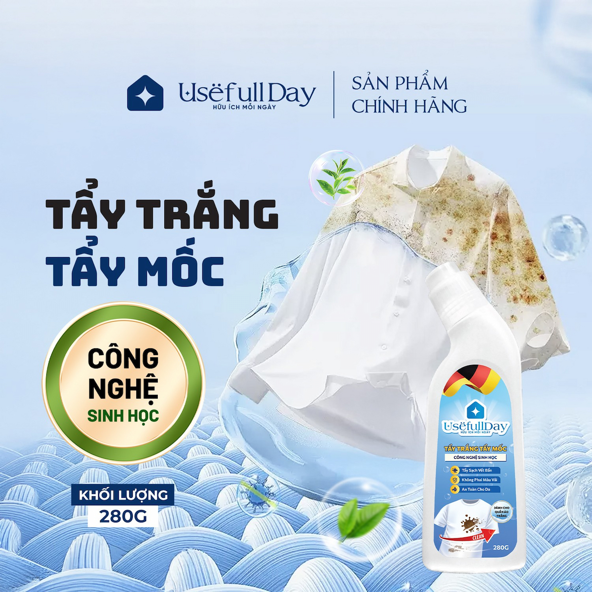 Tẩy trắng tẩy mốc công nghệ sinh học Usefull Day 280g
