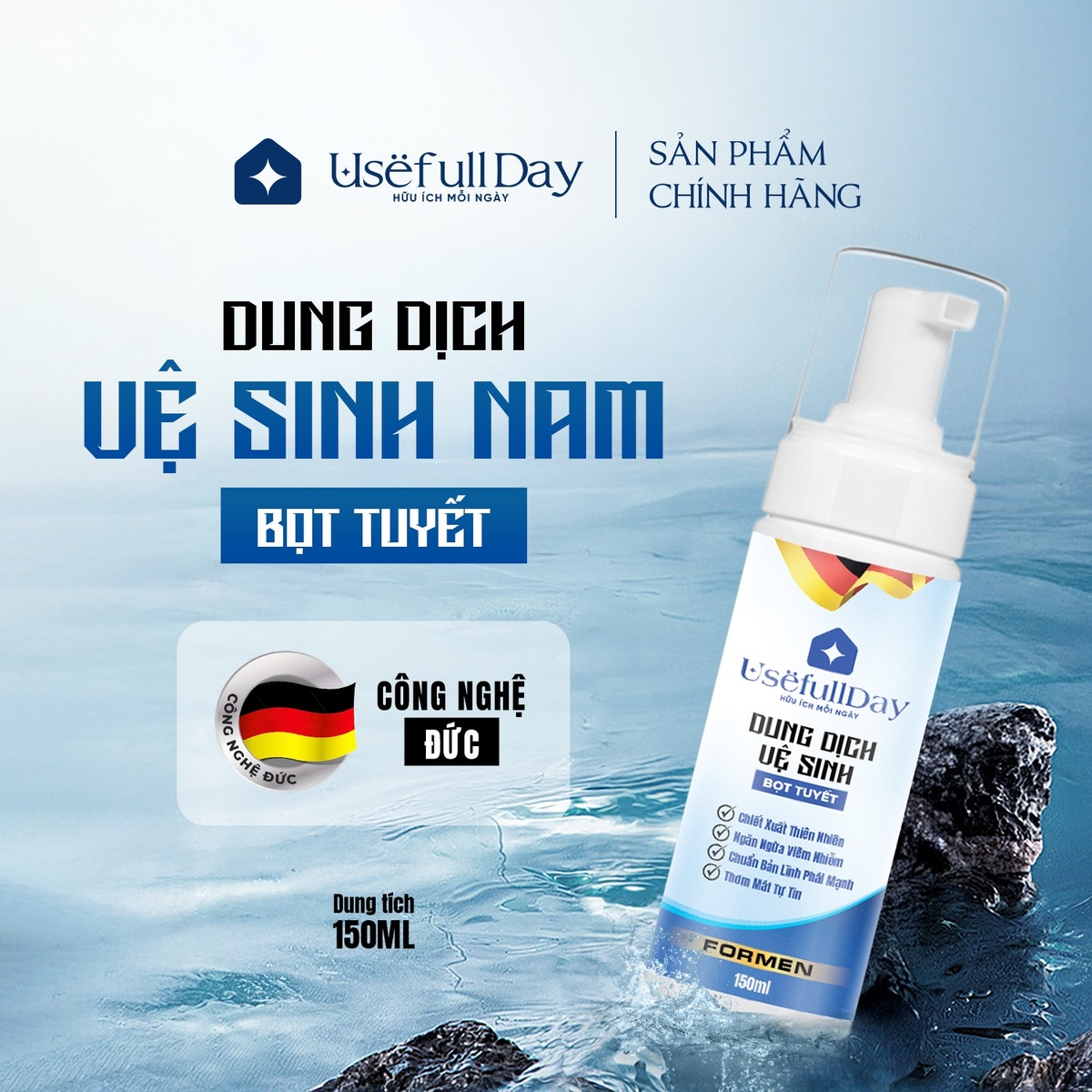 Dung dịch vệ sinh nam bọt tuyết Usefull Day 150ml