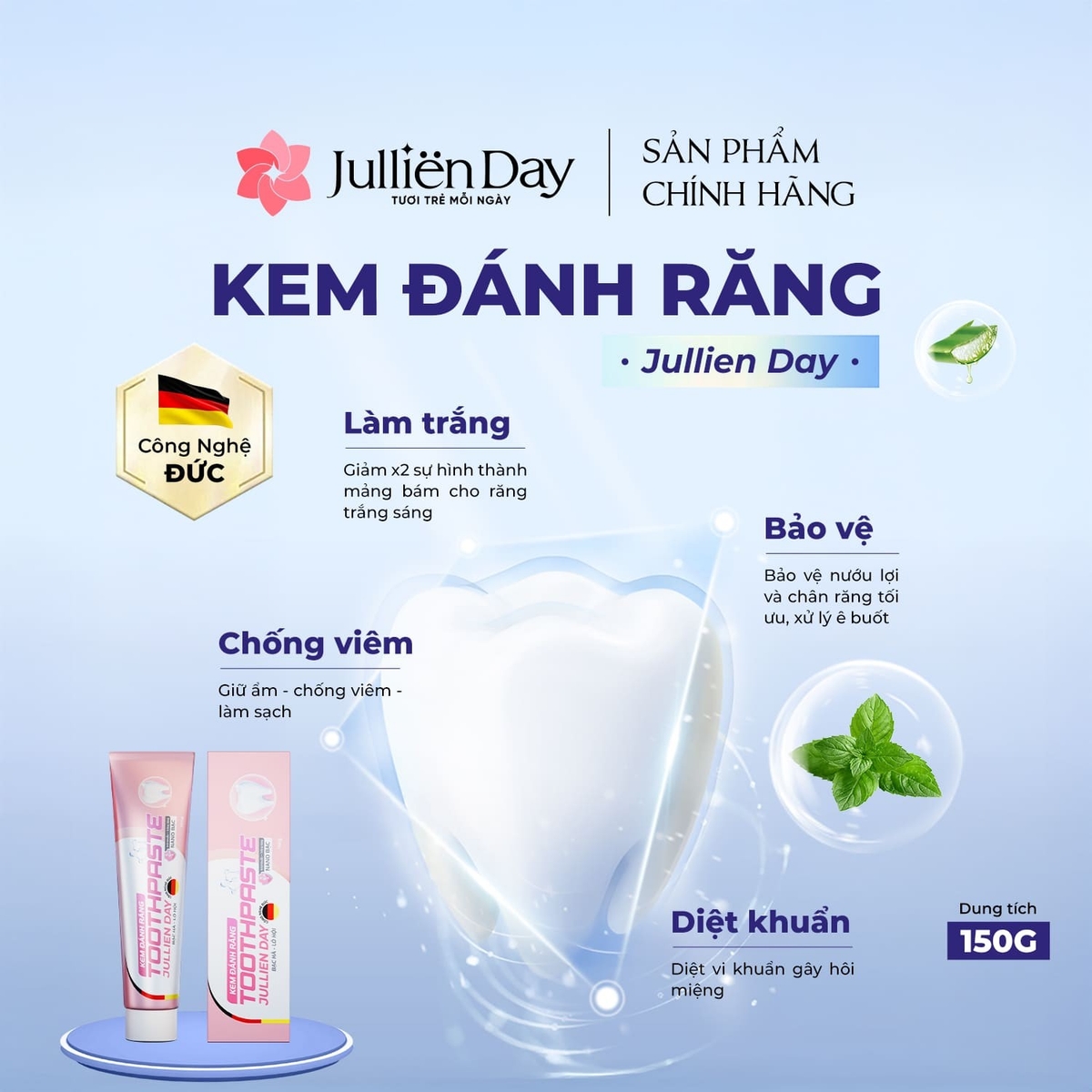 Kem đánh răng cao cấp nano bạc Jullien Day 150g