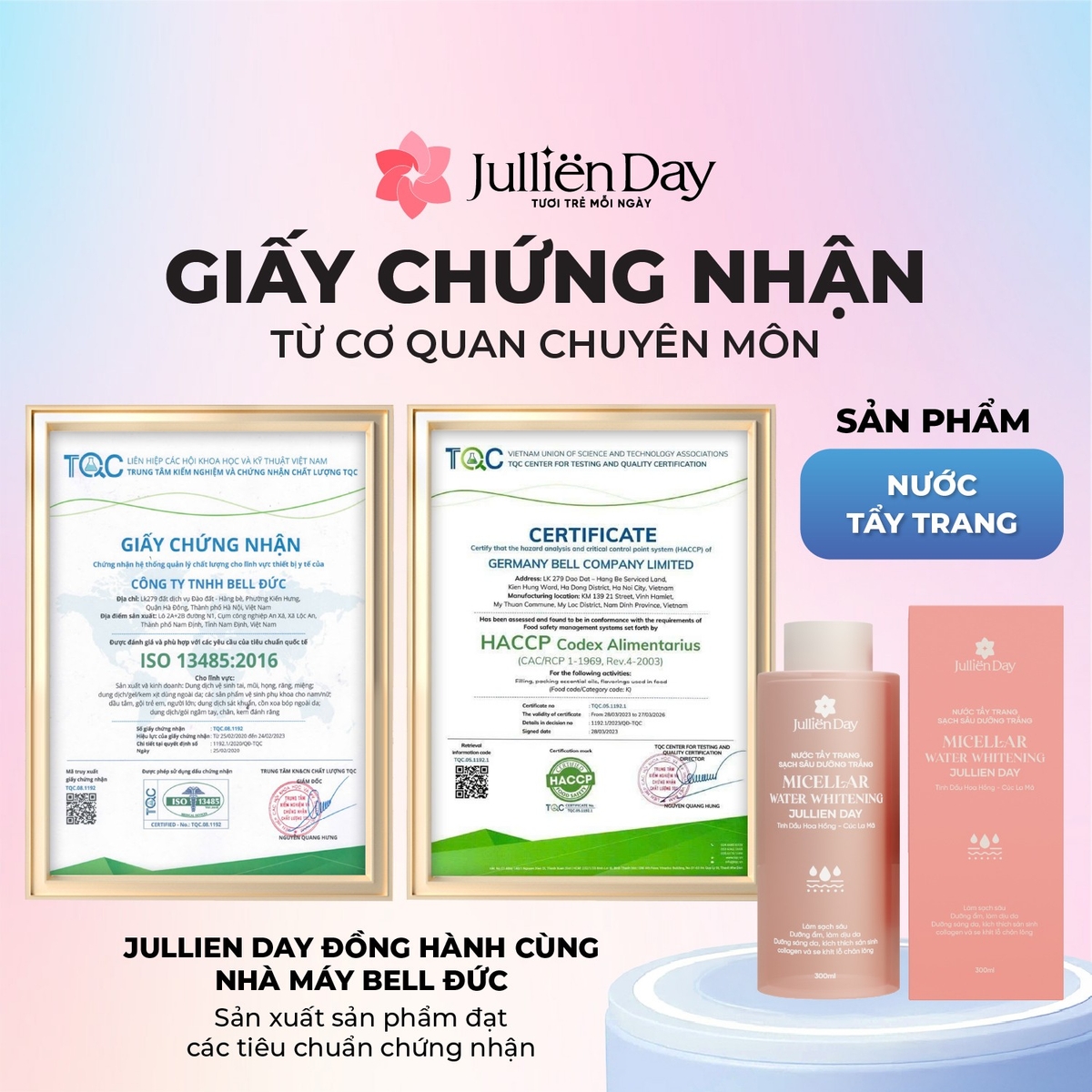 Nước tẩy trang sạch sâu dưỡng trắng Jullien Day 300ml