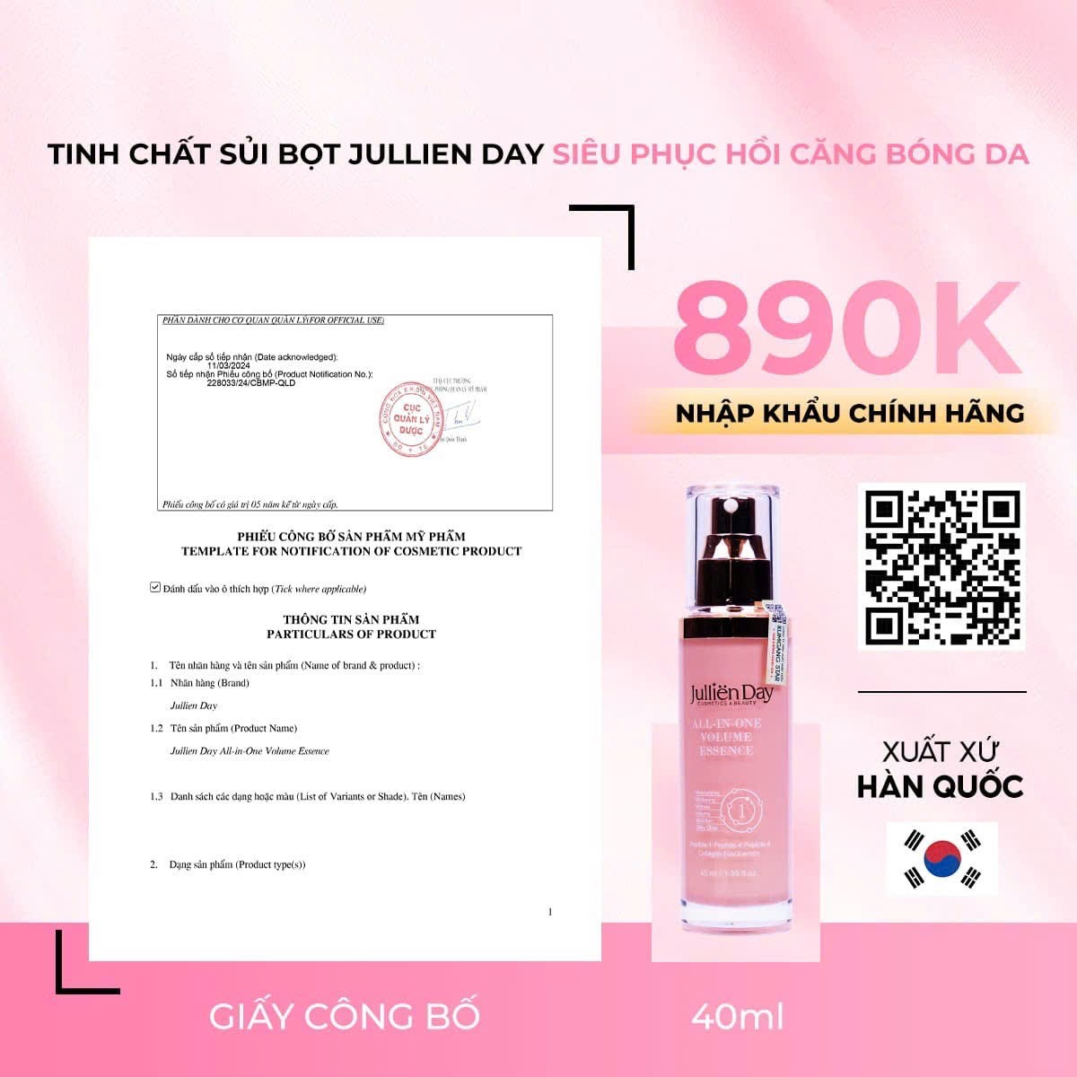 Flash sale mua 1 tặng 1: Tặng tinh chất trắng răng Jullien Day (10 ml) khi mua Tinh chất tạo bọt siêu phục hồi căng bóng da Jullien Day