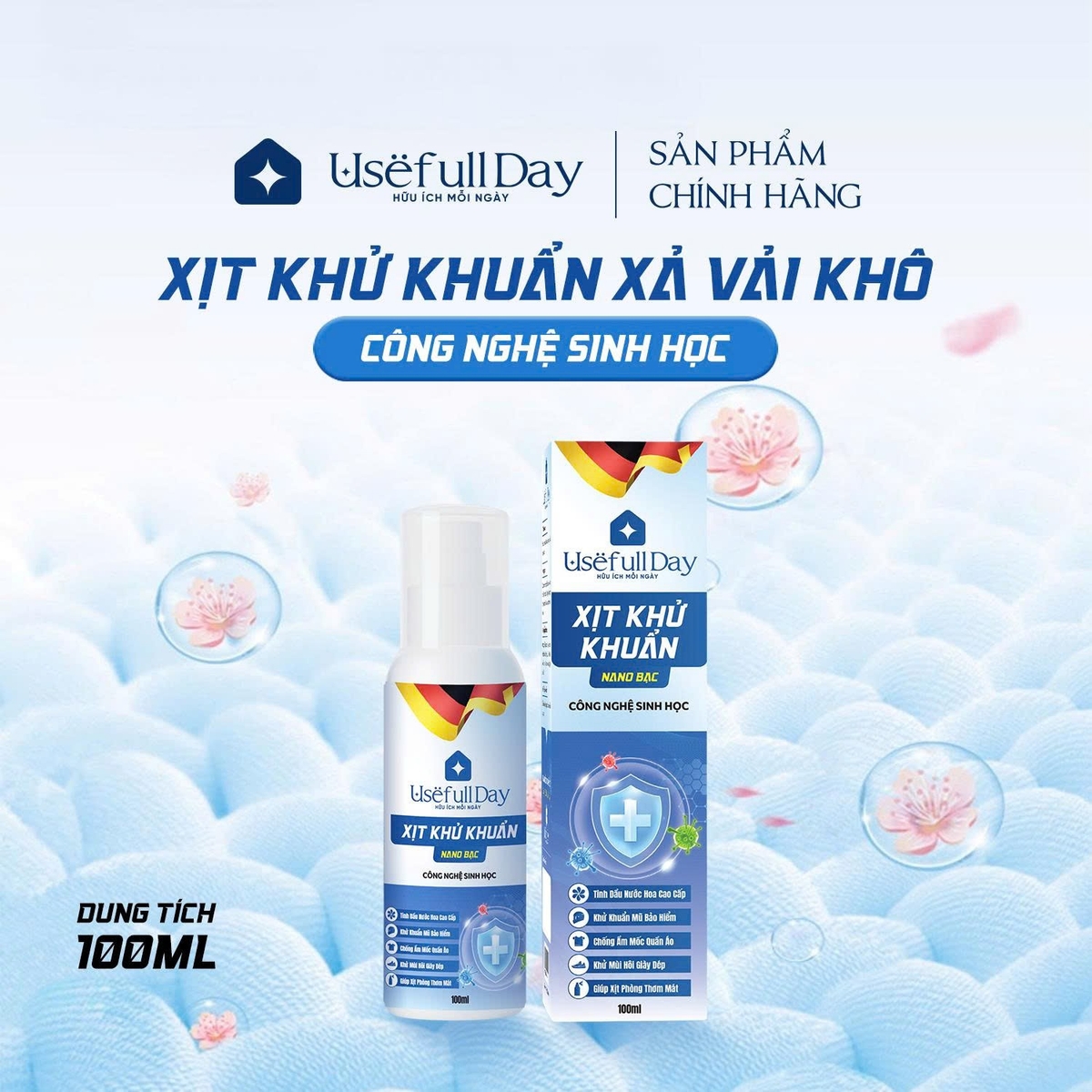 Xịt khử khuẩn (xả vải khô) công nghệ sinh học Nano Bạc Usefull Day 100ml