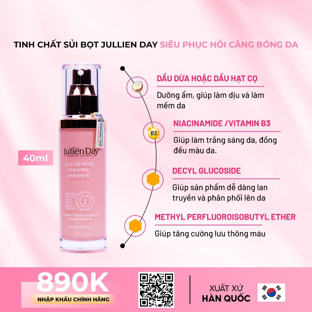 Tinh chất tạo bọt siêu phục hồi căng bóng da Jullien Day 6 trong 1 (40ml)