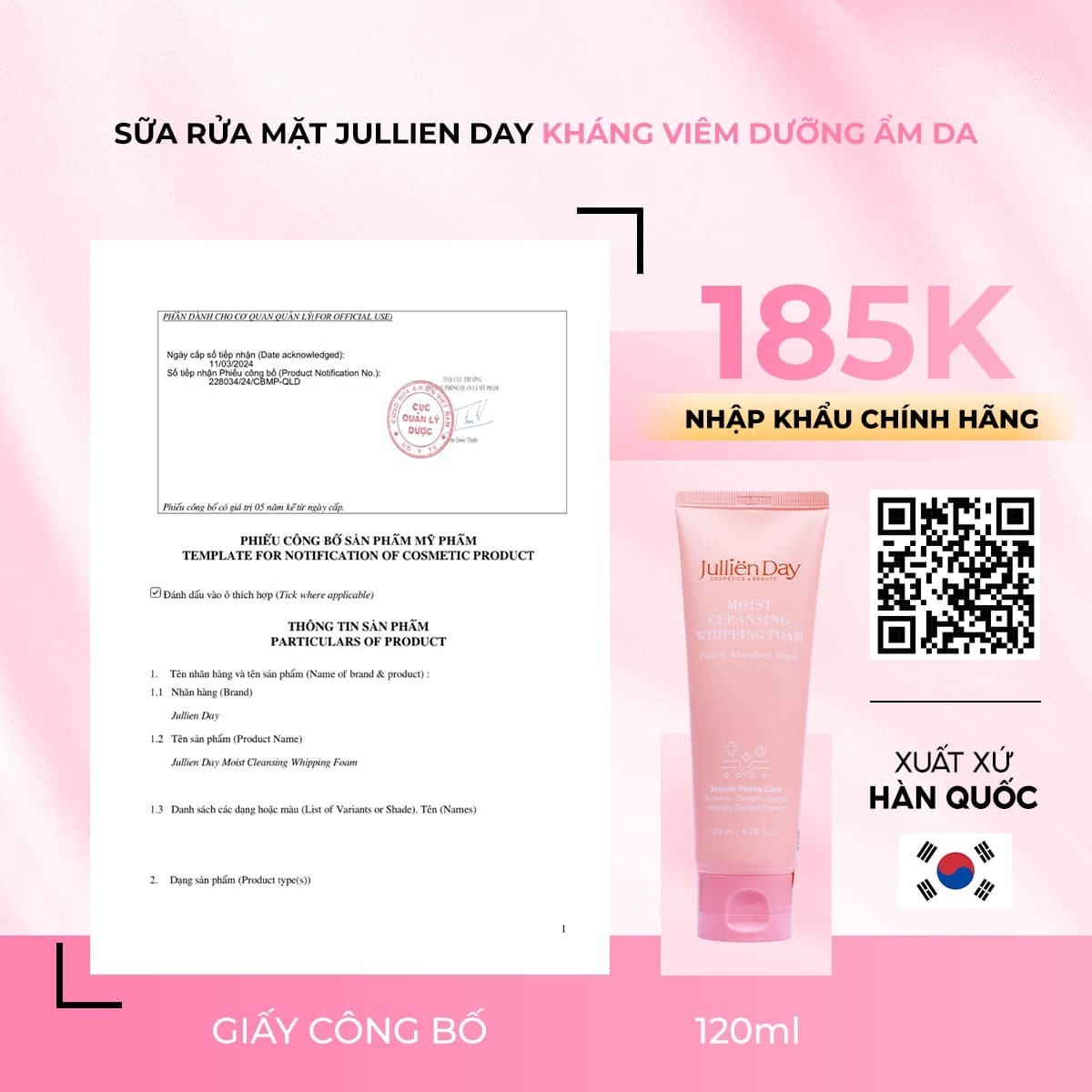 Sữa rửa mặt kháng viêm dưỡng ẩm da Jullien Day (120ml)