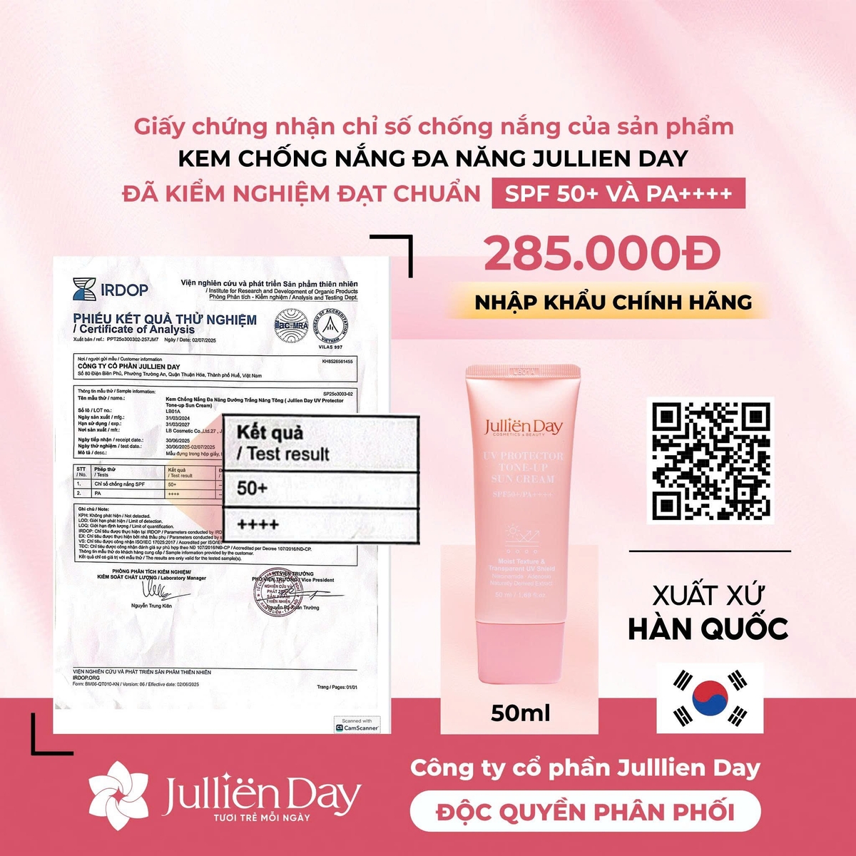 Kem chống nắng đa năng dưỡng trắng nâng tone Jullien Day (50ml)