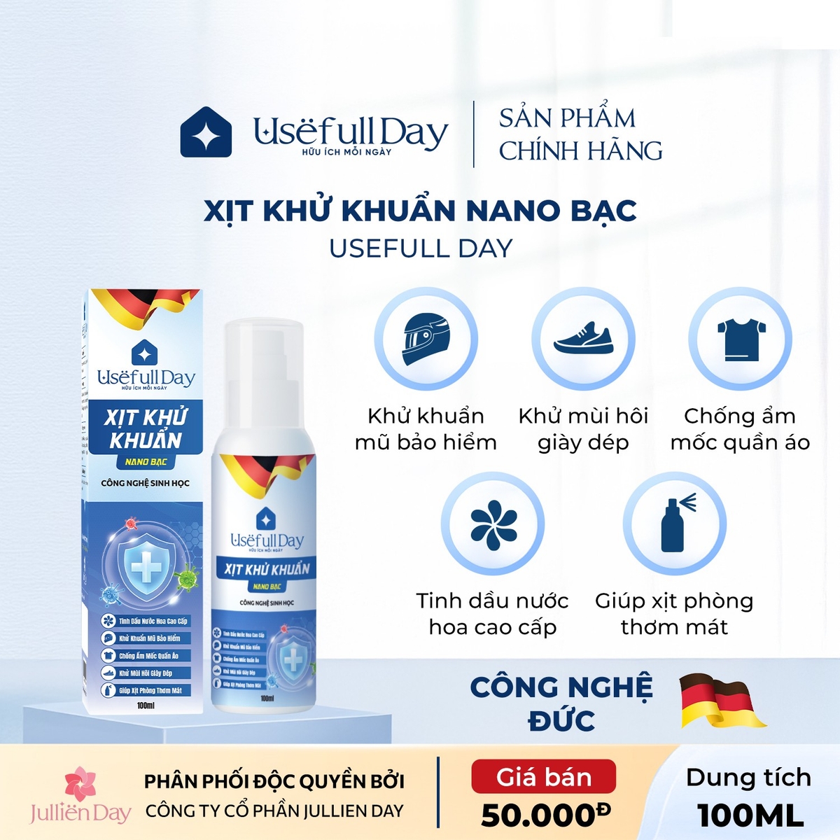 Xịt khử khuẩn công nghệ sinh học Nano Bạc Usefull Day 100ml