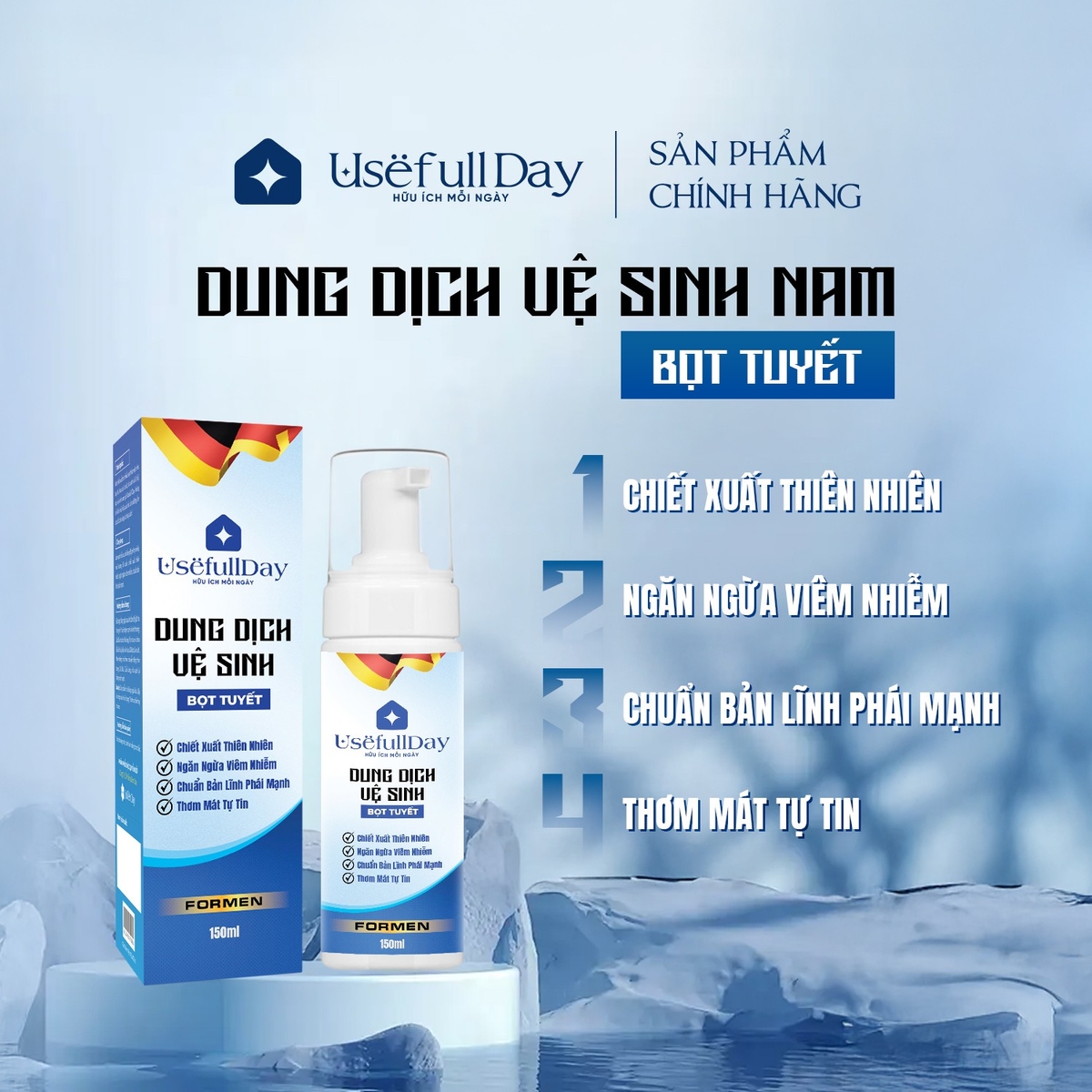 Dung dịch vệ sinh nam bọt tuyết Usefull Day 150ml