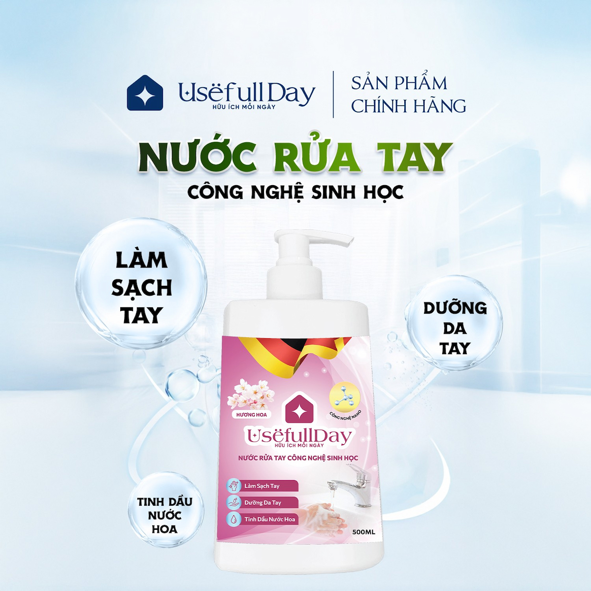 Nước rửa tay công nghệ sinh học Usefull Day - hương hoa 500ml