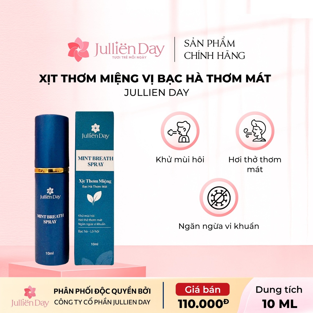Xịt thơm miệng Jullien Day Mint Breath Spray -  Vị Bạc Hà 10ml
