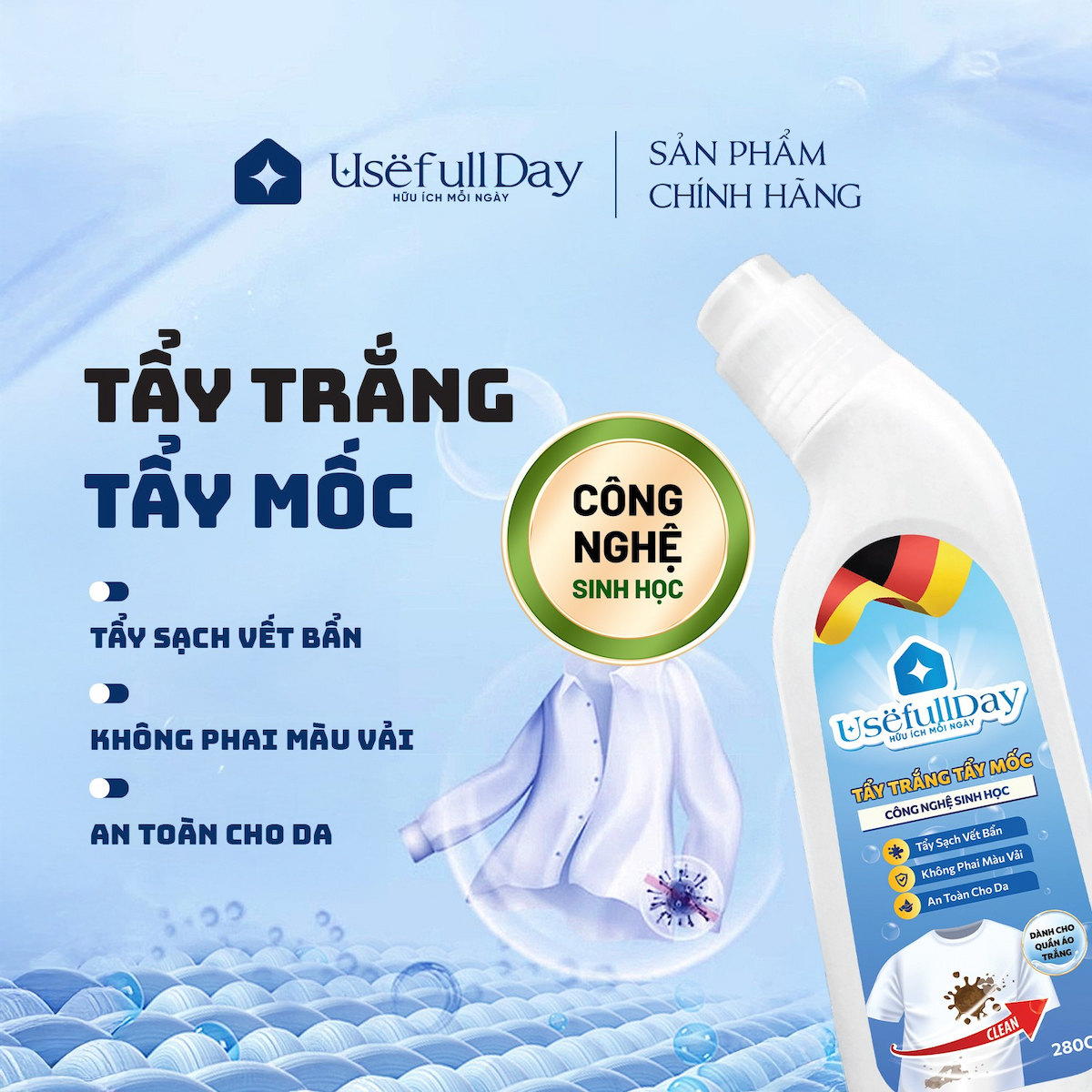 Tẩy trắng tẩy mốc công nghệ sinh học Usefull Day 280g