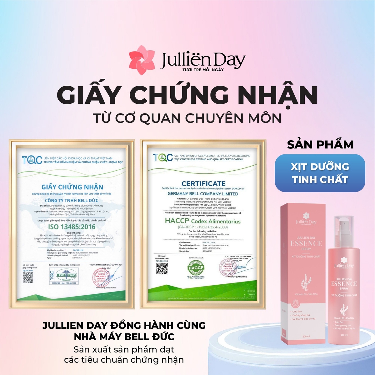 Xịt dưỡng tinh chất phục hồi căng bóng Jullien Day - Essence Spay 200ml