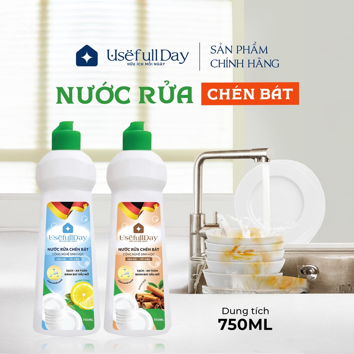 Nước rửa chén bát công nghệ sinh học hương chanh Usefull Day (750ml)