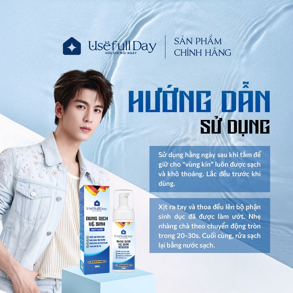 Dung dịch vệ sinh nam bọt tuyết Usefull Day 150ml