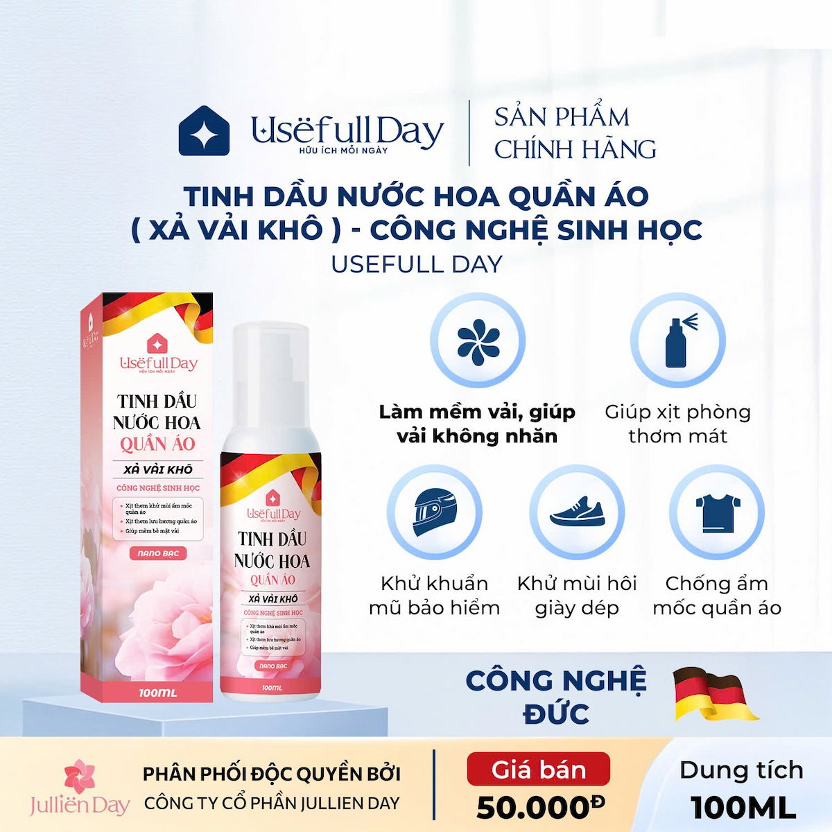 Tinh dầu nước hoa quần áo (xả vải khô) công nghệ sinh học Nano Bạc Usefull Day 100ml