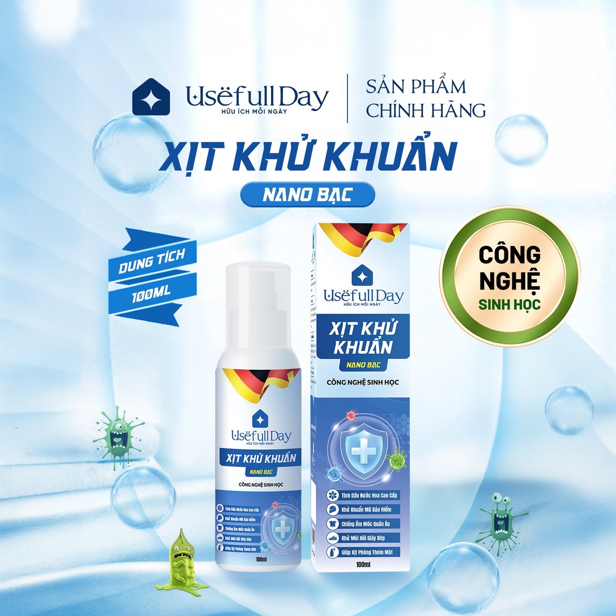 Xịt khử khuẩn công nghệ sinh học Nano Bạc Usefull Day 100ml